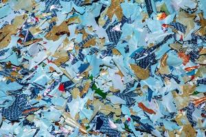 Remains of a biodegradable plastic bag after decomposition. Self-degrading plastic. Ecology concept. Background. photo