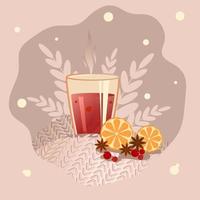 Hot mulled wine with oranges vector
