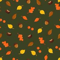 Autumn seamless pattern with leaves, acorns, chestnuts and berries. Fall holidays, harvest, thanksgiving. Background for fall concept and other uses. vector