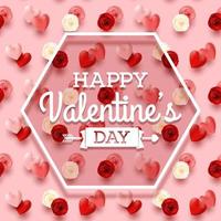 Valentines day greeting card with rose flower and hearts background vector