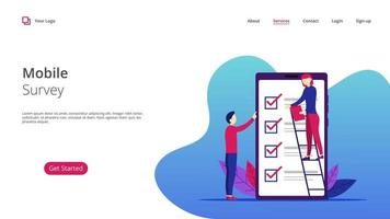 People fill out a form via mobile survey vector