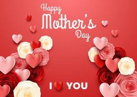 Happy Mother's Day with rose flowers and hearts vector