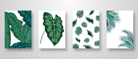 Set of Invitation card with leaves background vector