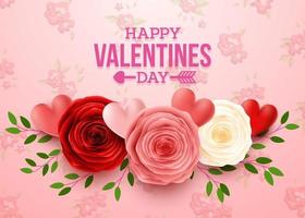 Valentines day greeting card with rose flower and hearts background vector