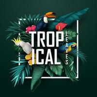 colección de aves y fondo de plantas tropicales vector