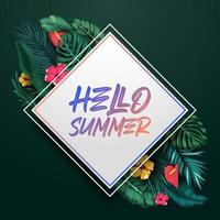 Hello Summer background with Tropical plants and birds collection set vector