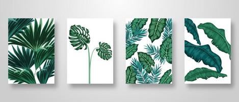 Set of Invitation card with leaves background vector