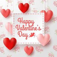 Valentines day greeting card with rose flower and hearts background vector