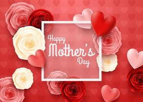 Happy Mother's Day with rose flowers and hearts vector