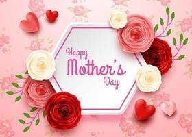 Happy Mother's Day with rose flowers and hearts vector