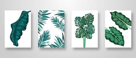 Set of Invitation card with leaves background vector