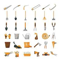 Gardening tools icons set cartoon vector. Garden inventory vector