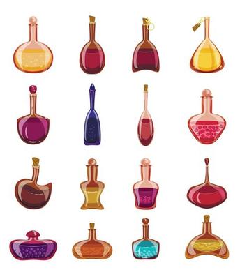 Potion icons set cartoon vector. Label bottle