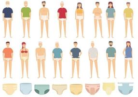 Adult diaper icons set cartoon vector. Sanitary layer