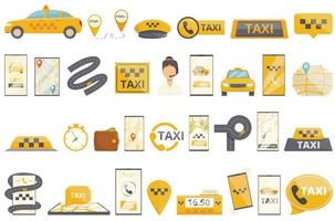 Taxi call icons set cartoon vector. App online vector