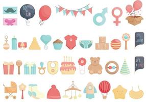 Gender party icons set cartoon vector. Reveal baby vector