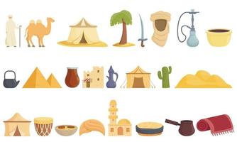 Bedouins icons set cartoon vector. Arab desert vector