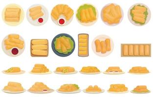 Spring roll icons set cartoon vector. Asia food vector