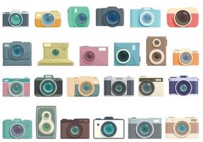 los iconos de la cámara de fotos establecen el vector de dibujos animados. emoji de camara