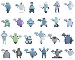 Robot waiter icons set cartoon vector. Domestic service vector