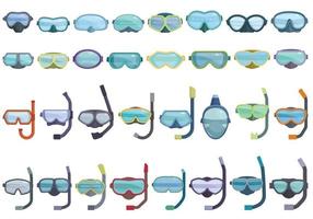 conjunto de iconos de máscara de buceo vector de dibujos animados. bucear nadar