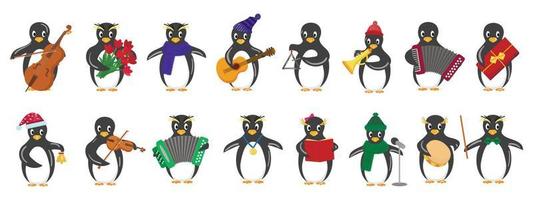 conjunto de iconos de pingüino vector de dibujos animados. animales lindos