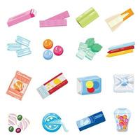 Gum icons set cartoon vector. Chewing bubble vector