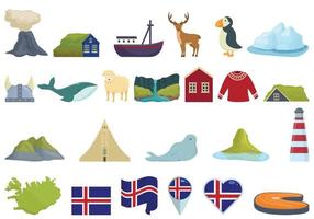 los iconos de islandia establecen el vector de dibujos animados. isla del Norte