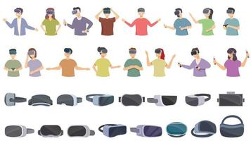 iconos de casco de realidad virtual establecen vector de dibujos animados. juego de realidad virtual