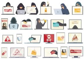 Hacker attack icons set cartoon vector. Fraud hacking vector