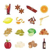 Mulled wine icons set cartoon vector. Red wine vector