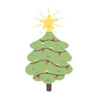 Christmas tree with a star and a garland. Symbol of the new year. Drawn style. Vector illustration.