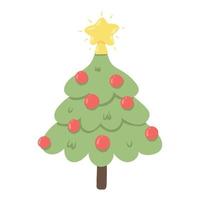 Christmas tree with balls and a star. Symbol of the new year. Drawn style. Vector illustration.