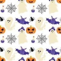 Halloween seamless pattern. Pattern with ghost and pumpkin. Hand drawn style. Vector illustration.