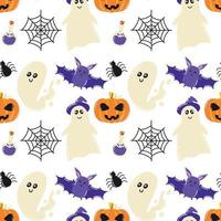 Halloween seamless pattern. Pattern with ghost and pumpkin. Hand drawn style. Vector illustration.