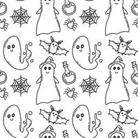 Halloween seamless pattern. Pattern with ghost and pumpkin. Doodle style. Vector illustration.