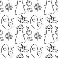 Halloween seamless pattern. Pattern with ghost and pumpkin. Doodle style. Vector illustration.