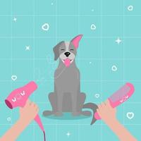 Grooming. Spa for dogs and dog care services. Happy little dogs take a bath in cartoon style vector