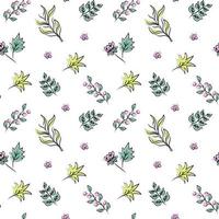 pattern of flowers, leaves and berries, pattern on a white background vector