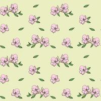 Pattern of delicate pink flowers on a yellow background, pastel colors vector