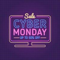 Cyber monday background inside monitor with glowing effect vector
