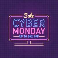 Cyber monday background inside monitor with glowing effect vector