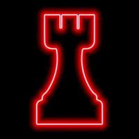 Neon red contour chess figure rook on a black background vector