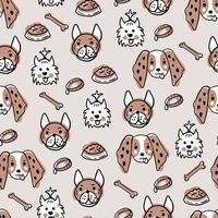 Hand drawn seamless pattern with cute dogs vector