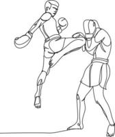 Ilustración de vector de dibujo de línea de boxeo tailandés.