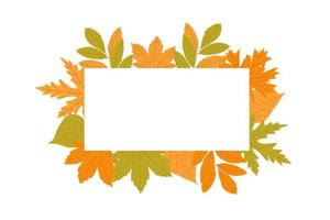 Rectangular blank autumn forest foliage frame with space for text. Colorful birch rowan maple tree falling leaves border template. Autumn fall vector illustration.