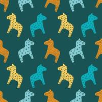 Dala horses seamless pattern. Swedish Dalarna horse scandinavian sketch minimalistic style simple background for cards tourism related kids stuff design. Hand drawn abstract animal vector illustration