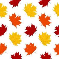 Maple leaf colorful symbol seamless pattern. Autumn falling leaves on white background. Simple cute cozy forest foliage for cover, wrapping paper. Vector illustration.