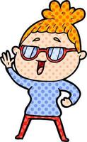 cartoon happy woman wearing spectacles vector