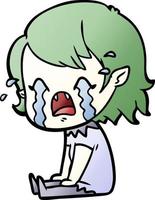 cartoon crying vampire girl vector